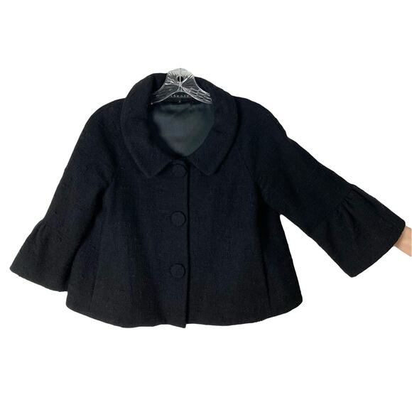 NWOT THEORY Jacket Blazer S Tweed,Wool,¾-Tiered-Bell-Slv,Crop,3 Btn,Pocket,Lined - Picture 1 of 10